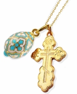 Set of Sterling Silver, Gold Plated Cross,  Gold Plated Egg Pendant and Chain