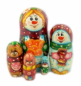 Snow Man, Show Woman, 5 Nesting Dolls
