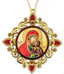 Sait Ann, Jeweled Round Framed Icon with Chain