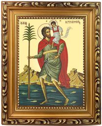 Saint Christopher The Great Martyr, Wooden Frame Byzantine Greek Icon