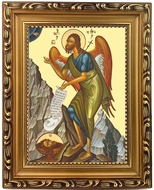 Saint John The Forerunner, Wooden Frame Gold Foiled Icon with Stand
