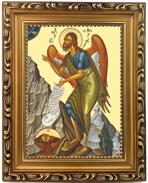 Saint John The Forerunner, Wooden Frame Gold Foiled Icon with Stand