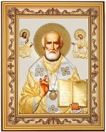 Saint Nicholas, Gold Foil Icon in Frame with Stand