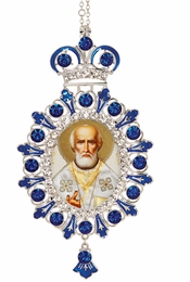 Saint Nicholas, Jeweled  Icon Ornament with Chain