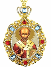 Saint Nicholas, Jeweled Icon Ornament with Chain
