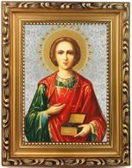 Saint Panteleimon The Healer, Wooden Frame Orthodox Icon with Stand