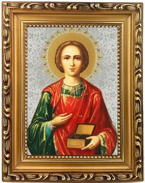 Saint Panteleimon The Healer, Wooden Frame Orthodox Icon with Stand