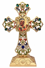 Standing Jeweled Cross with Virgin Mary Czestochowa Icon