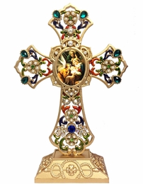 Standing Jeweled Cross with Nativity Scene Icon