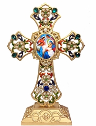 Standing Jeweled Cross with Nativity Scene Icon