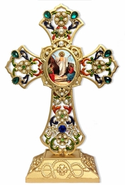 Standing Jeweled Cross with  Resurrection of Christ Icon