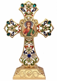 Standing Jeweled Cross with Archangel Michael Icon