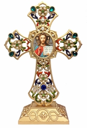 Standing Jeweled Cross with Icon of Christ