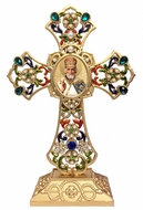 Standing Jeweled Cross with St. Nicholas Icon