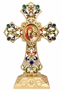 Standing Jeweled Cross with Virgin Mary Deliverer Icon