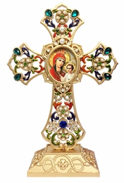 Standing Jeweled Cross with Virgin Mary Deliverer Icon