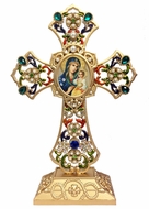 Standing Jeweled Cross with Virgin Mary Eternal Bloom Icon
