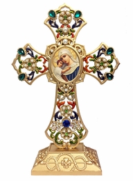 Standing Jeweled Cross with Virgin Mary "Seeker of the Perished" Icon