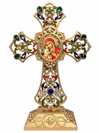 Standing Jeweled Cross with Virgin Mary Zirovitskaya Icon