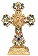 Standing Jeweled Cross with Virgin of Jerusalem Icon