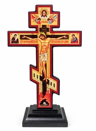 Standing Three Bar Orthodox Wooden Cross, Medium