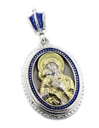 Virgin of Vladimir / Holy Trinity, Sterling Silver, Gold Plated Pendant 