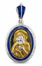 Virgin of Vladimir / Holy Trinity, Sterling Silver, Gold Plated Pendant 