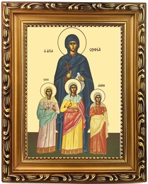 Saints Sophia and Daughters, Byzantine Icon in Frame