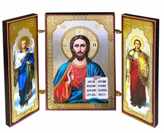 Christ The Teacher / Archangels Michael and Gabriel, Mini Triptych