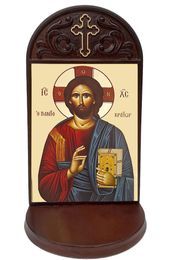 The Christ Pantocrator, Byzantine Greek Icon in Shrine With Shelf 