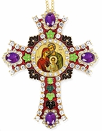 The Holy Family Byzantine Icon in Jeweled Wall Cross