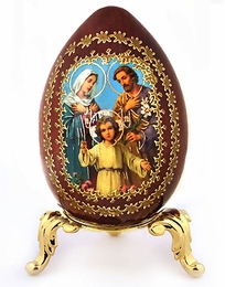 The Holy Family, Wooden Icon Egg with  Stand 