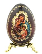 The Holy Family Icon Egg on Gold Metal Stand