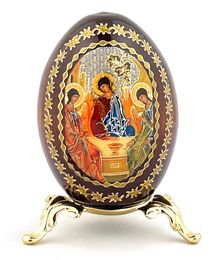 The Holy Trinity, Icon Egg on Gold Metal Stand