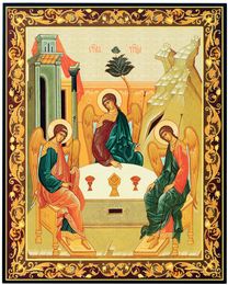 The Holy Trinity, Gold Foil Orthodox Icon with Stand