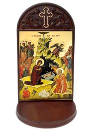 The Nativity, Byzantine Greek Icon in Shrine With Shelf 