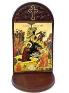The Nativity, Byzantine Greek Icon in Shrine With Shelf 