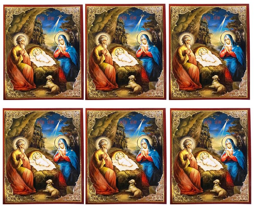 The Nativity, Set of 6 Gold Foiled Laminated Cards at Holy Trinity Store