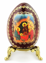 Nativity of Christ,  Wooden Decoupage Icon Egg With Stand 