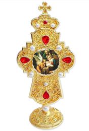 Nativity of Christ Adoration, Jeweled Standing Cross, 7 Inch