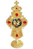 Nativity of Christ Adoration, Jeweled Standing Cross, 7 Inch