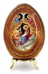 Nativity of Christ, Wooden Decoupage Icon Egg with Stand