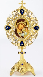 Virgin of Kazan Icon in Pearl Jeweled Shrine - Monstrance Style