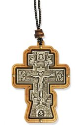 Three Bar Wooden Cross with Crucifix on Rope