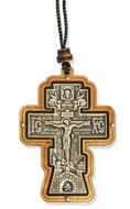 Three Bar Wooden Cross with Crucifix on Rope