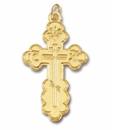 Three Barred Traditional  Orthodox Cross, Sterling Silver, 24kt Gold Plated 