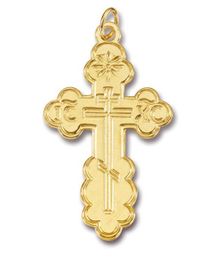 Three Barred Traditional  Orthodox Cross, Sterling Silver, 24kt Gold Plated 