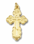Three Barred Traditional  Orthodox Cross, Sterling Silver,  24kt Gold Plated 