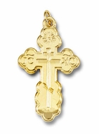 Three Barred Traditional  Orthodox Cross, Sterling Silver, Gold Plated, Small