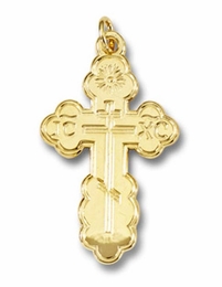 Three Barred Traditional  Orthodox Cross, Sterling Silver,  24kt Gold Plated 